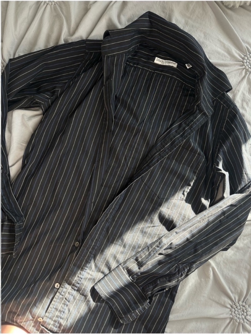 Dolce & Gabbana Black Blazer with Slim Blue Pinstripes - Picture 2 of 8